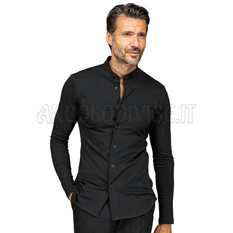 ISACCO CAMICIA PORTORICO UNISEX JERSEY NERO 97% COTTON  3% SPANDEX