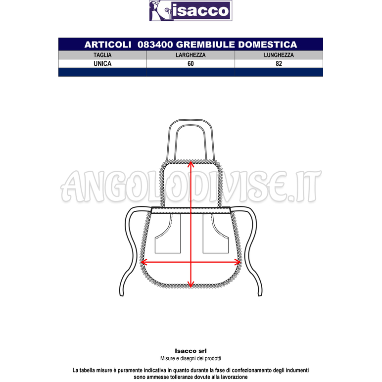 ISACCO GREMBIULE DOMESTICA PIQUET BIANCO 65% POLYESTER  35% COTTON