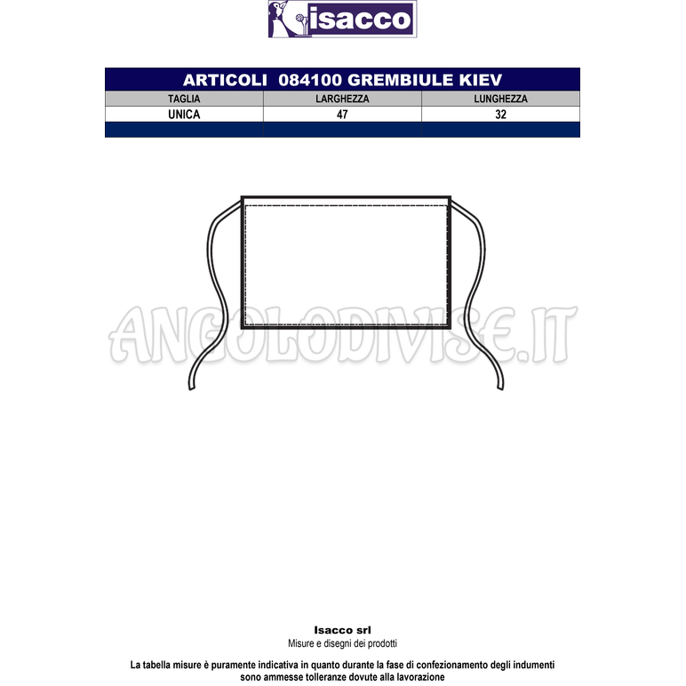 ISACCO GREMBIULE KIEV GRIGIO 100 % POLYESTER