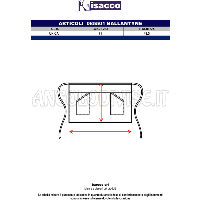ISACCO GREMBIULE BALLANTYNE NATURAL 100 % POLYESTER