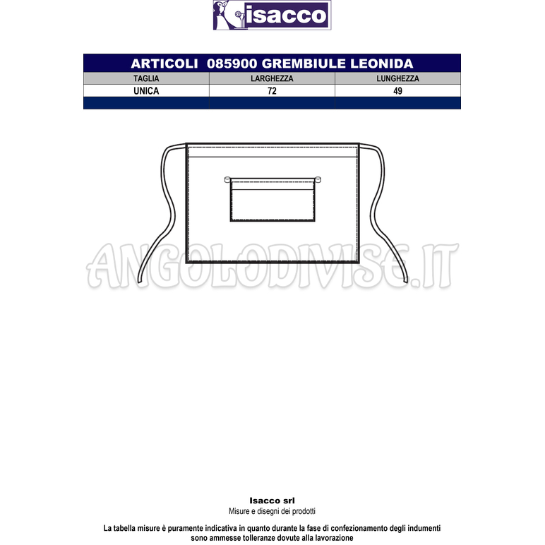ISACCO GREMBIULE LEONIDA NERO 100 % POLYESTER