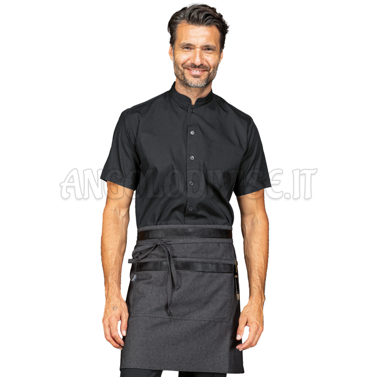 ISACCO GREMBIULE LEONIDA BLACK JEANS + ECOPELLE NERO 100 % COTTON