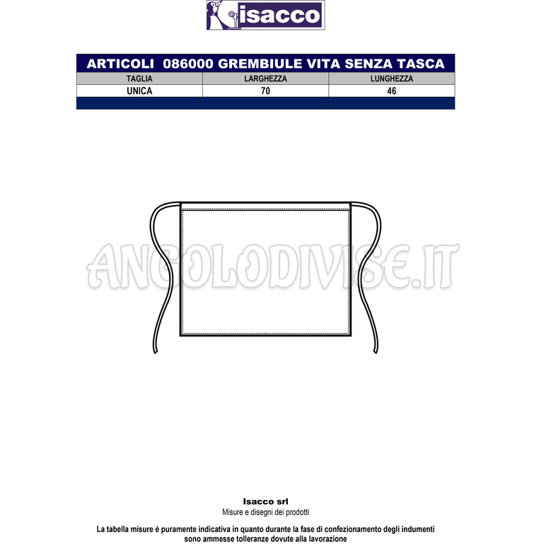 ISACCO GREMBIULE VITA CM 70X46 C/TASCA GIALLO 65% POLYESTER  35% COTTON