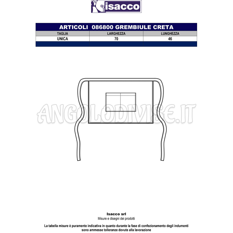 ISACCO GREMBIULE CRETA CM 70X46 NERO 65% POLYESTER  35% COTTON