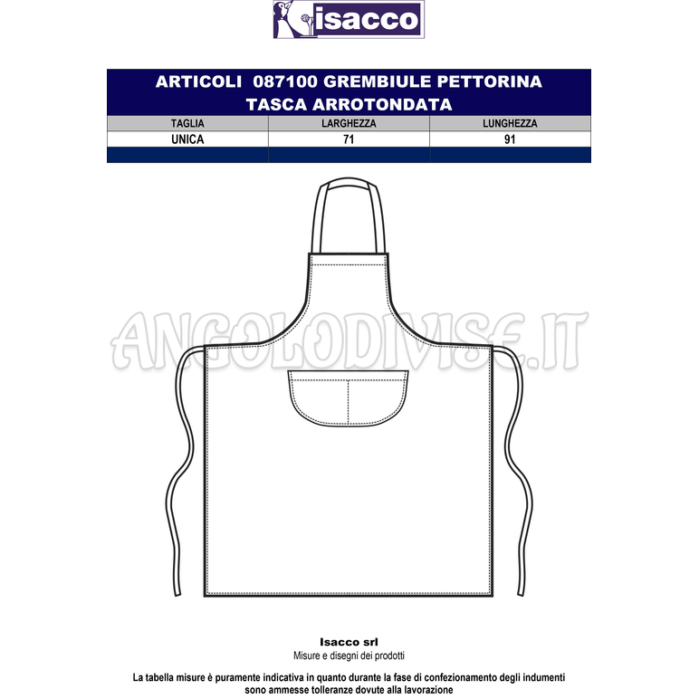 ISACCO GREMBIULE PETTORINA 70X90 JEANS 100 % COTTON