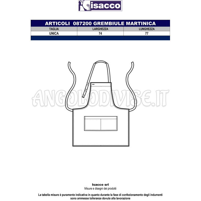 ISACCO GREMBIULE MARTINICA VENGE 55% POLYESTER 45% COTTON
