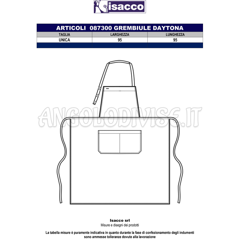 ISACCO GREMBIULE DAYTONA CM 95X95 BREAD 65% POLYESTER  35% COTTON