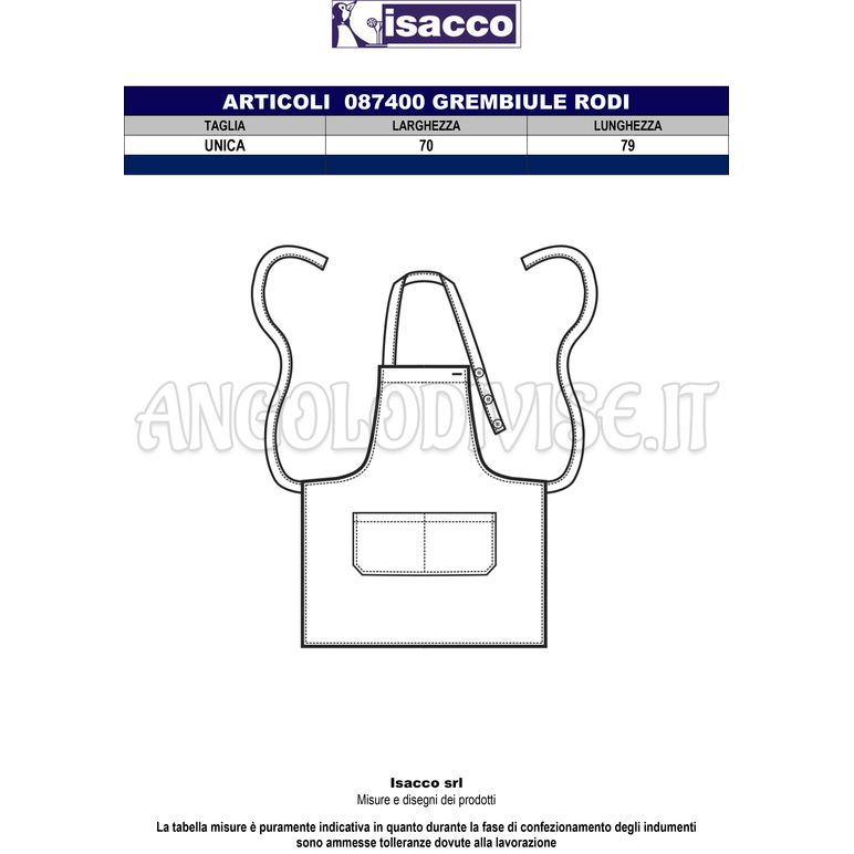 ISACCO GREMBIULE RODI JEANS 100 % COTTON