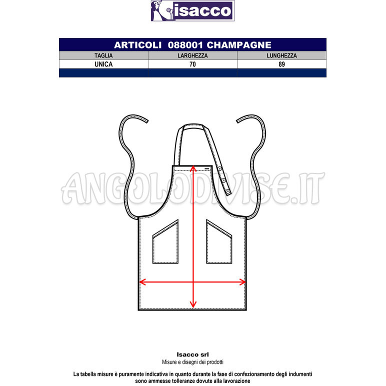 ISACCO GREMBIULE CHAMPAGNE BIANCO 100 % COTTON