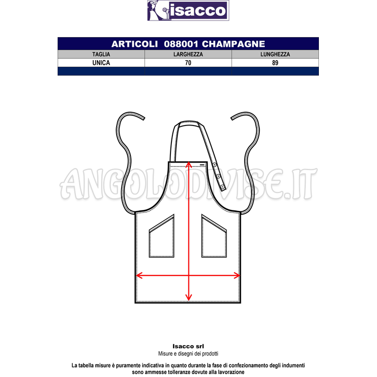 ISACCO GREMBIULE CHAMPAGNE NERO 100 % POLYESTER
