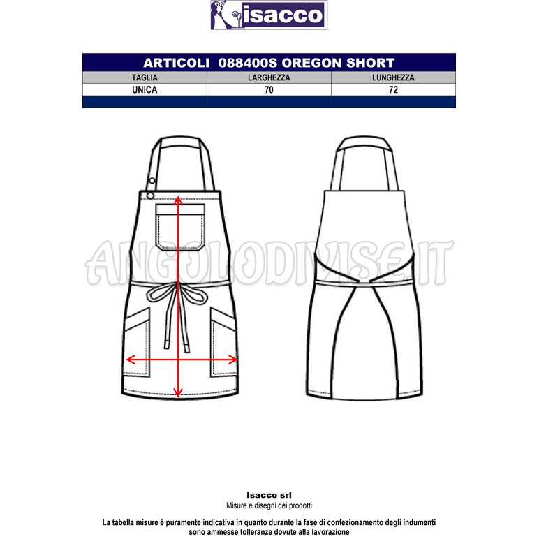 ISACCO GREMBIULE OREGON SHORT NERO 100 % POLYESTER