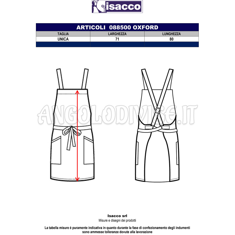 ISACCO GREMBIULE OXFORD JEANS 100 % COTTON