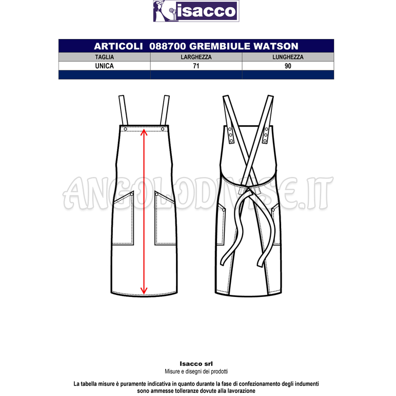 ISACCO GREMBIULE WATSON NERO 65% POLYESTER  35% COTTON