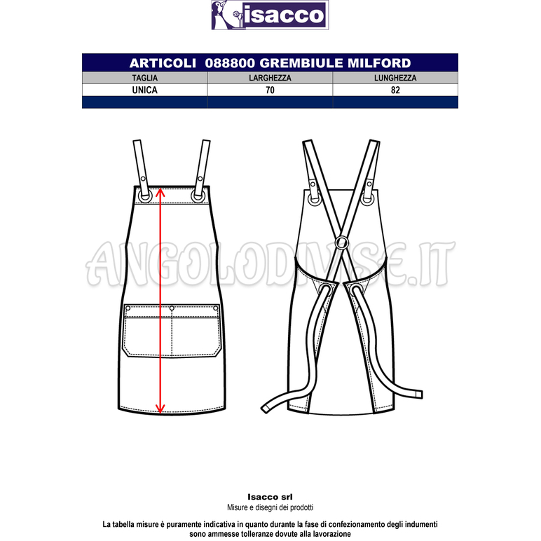 ISACCO GREMBIULE MILFORD NATURAL 100 % POLYESTER