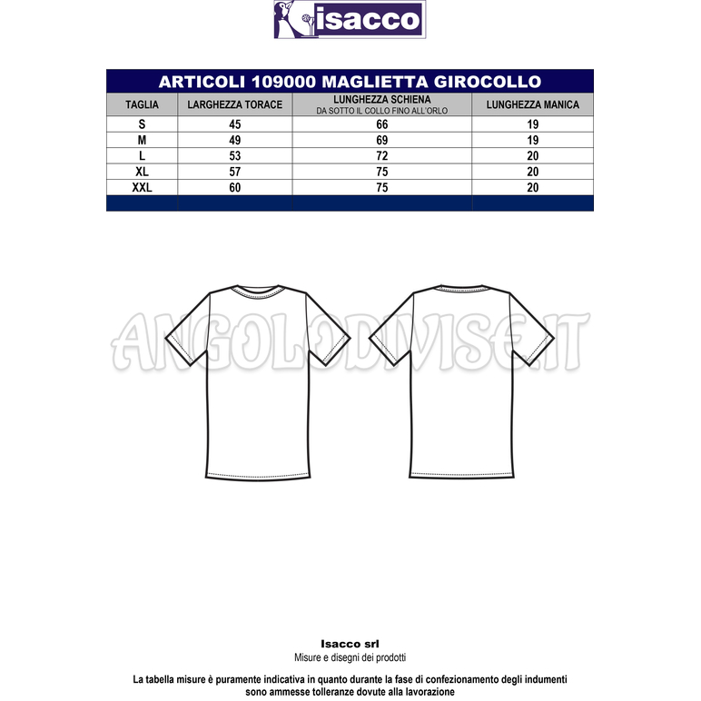 ISACCO MAGLIETTA BIANCA 100 % COTTON
