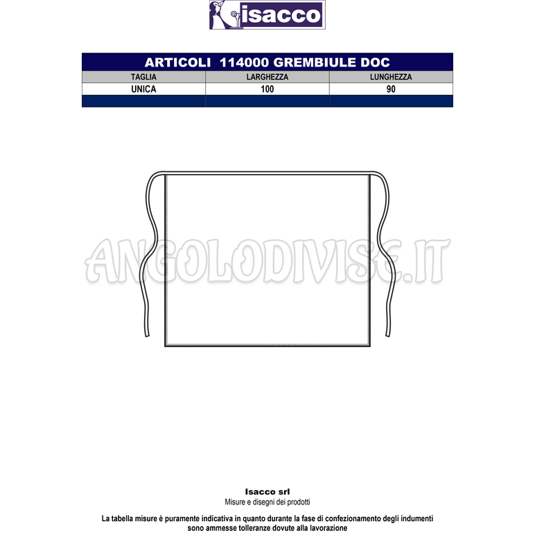 ISACCO GREMBIULE DOC CM 100X90 BIANCO 100 % COTTON