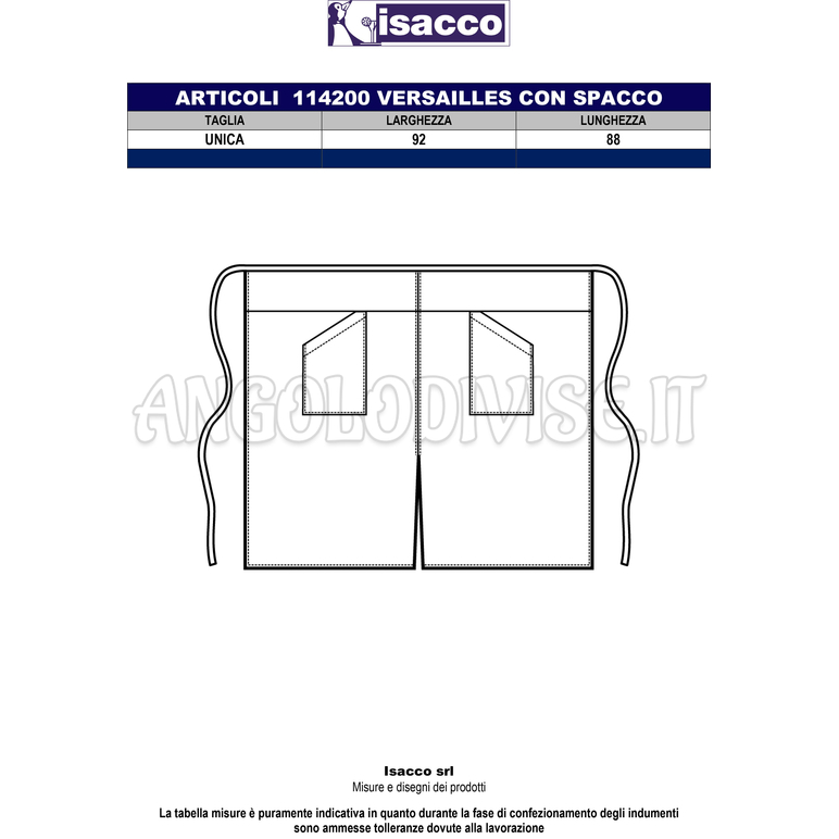 ISACCO GREMBIULE VERSAILLES CON SPACCO BIANCO 100 % POLYESTER