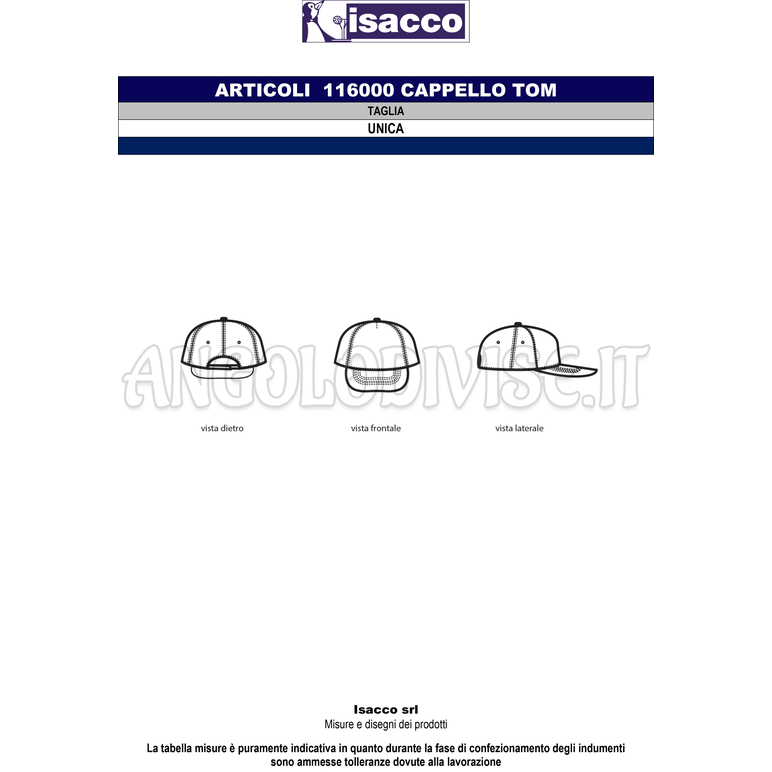 ISACCO CAPPELLO TOM NERO 100 % COTTON